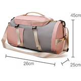 Hier sind die Maße vom ShopYoga Rucksack mit extra Schuhfach in rosa/grauer Farbe, der auch als Yogatasche oder Yogamattentasche zu benutzen. Er ist auch eine Sporttasche für Damen oder wegen dem Nassfach als Fitnesstasche geeignet.