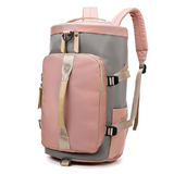 ShopYoga Rucksack mit extra Schuhfach in rosa/grauer Farbe, auch als Yogatasche oder Yogamattentasche zu benutzen. Ist auch eine Sporttasche für Damen oder wegen dem Nassfach als Fitnesstasche geeignet.